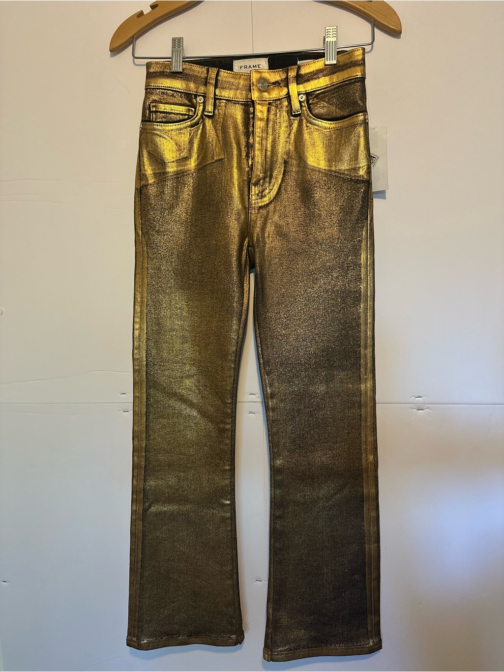Frame Denim Metallic Gold Bootcut Jeans For Women/Men